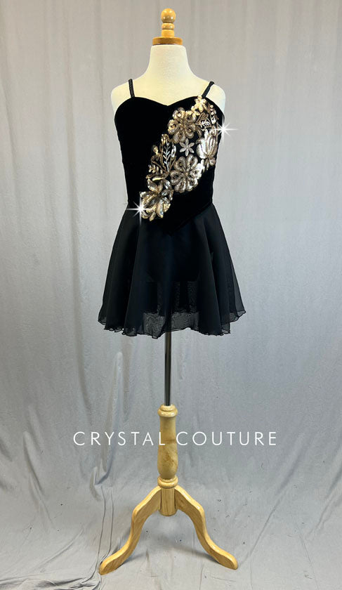 Custom Black Velvet Corset Dress with Gold Appliques Crystal Couture Custom Black Velvet Corset Dress with Gold Appliques Crystal Couture