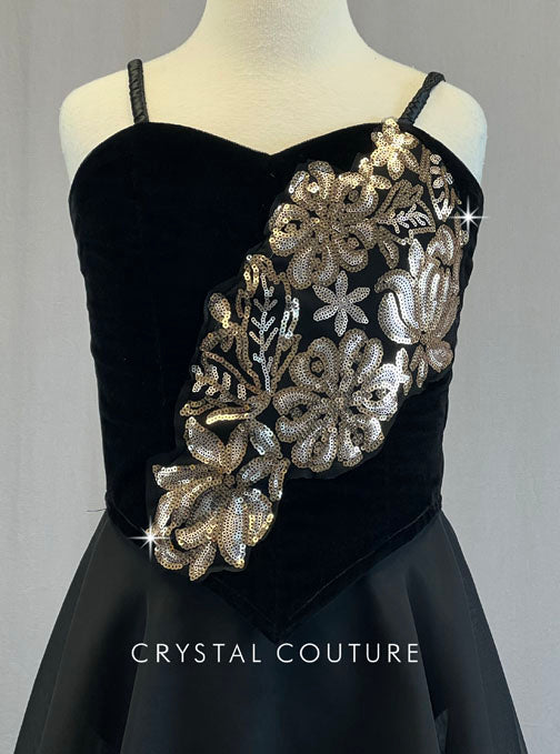 Custom Black Velvet Corset Dress with Gold Appliques