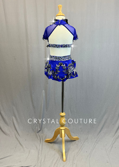 Custom Electric Purple Two Piece Mock Neck with Back Skirt and Appliques - Rhinestones