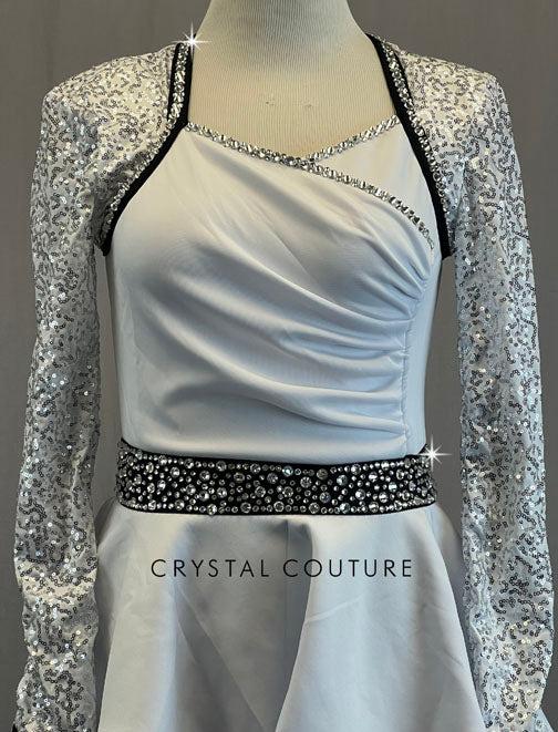 White Dress with Circle Skirt and Zsa Zsa Sleeves - Rhinestones