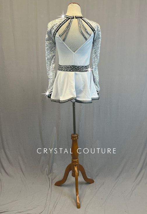 White Dress with Circle Skirt and Zsa Zsa Sleeves - Rhinestones