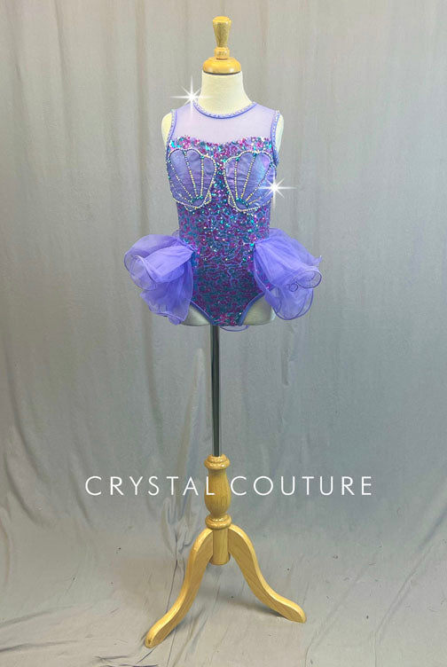 Lavender Sequin Seashell Leotard with Back Bustle - Rhinestones