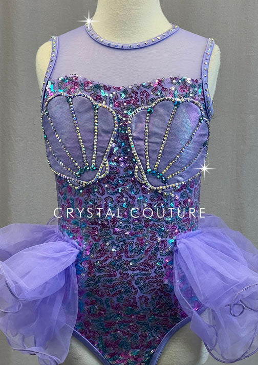 Lavender Sequin Seashell Leotard with Back Bustle - Rhinestones