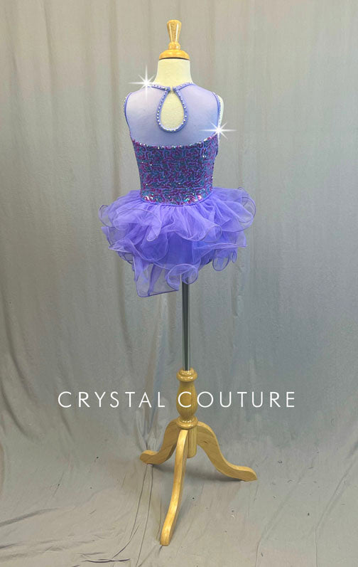 Lavender Sequin Seashell Leotard with Back Bustle - Rhinestones