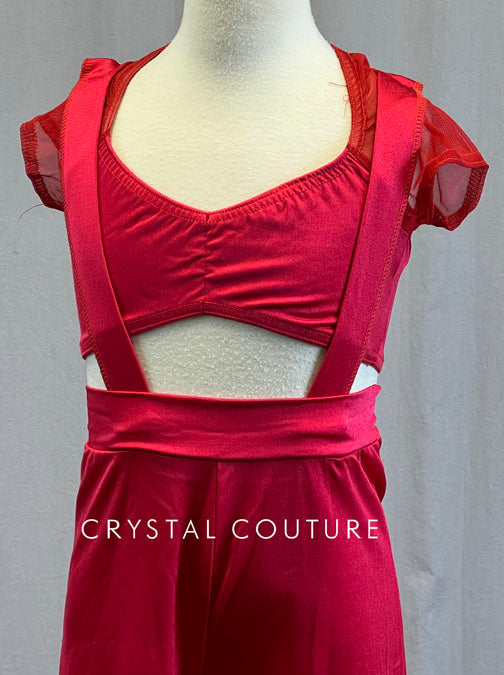 Red Mesh Sleeve Top with Wide Leg Jumper