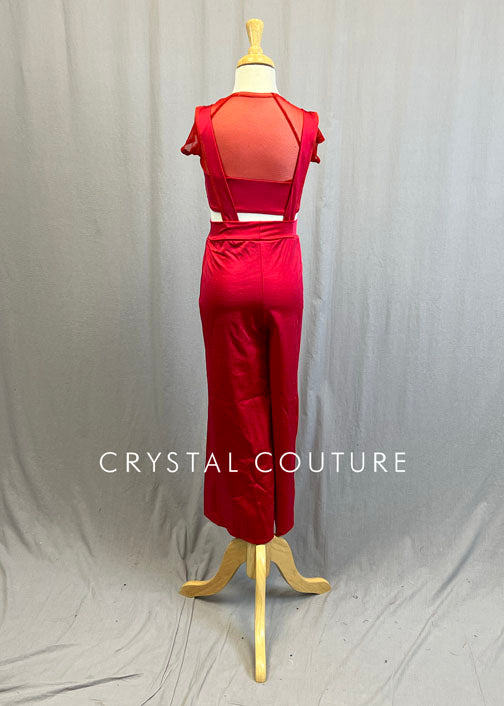 Red Mesh Sleeve Top with Wide Leg Jumper