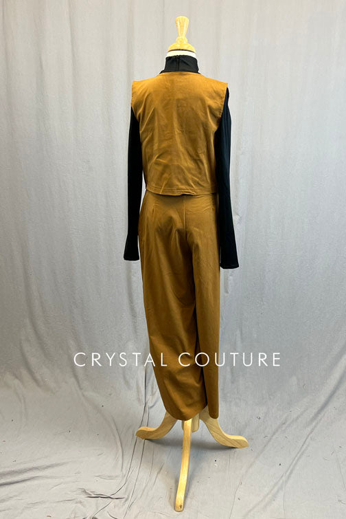 Tan Vest and Pants with Black Mock Neck