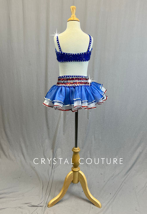 Red, White & Blue Connected Two Piece with Layered Skirt - Rhinestones