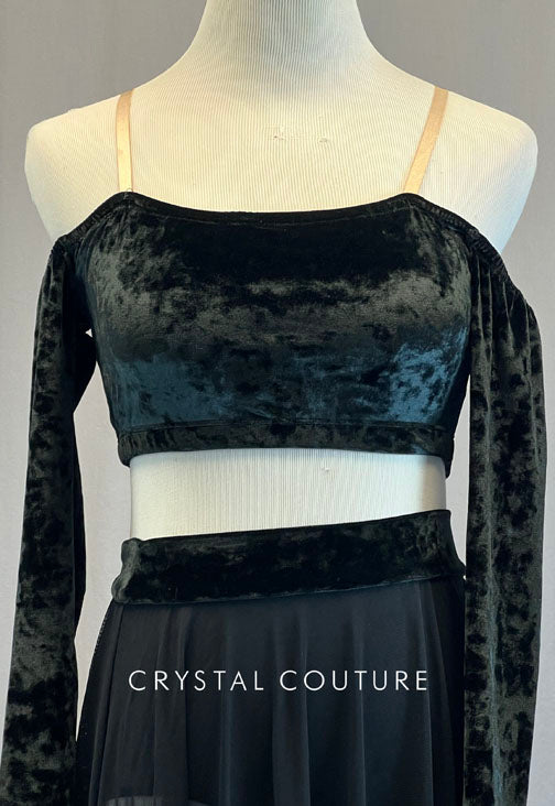 Black Velvet Off Shoulder Top with Long Mesh Skirt