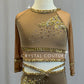 Bronze Shimmer Two Piece with Mesh Sleeves and Appliques - Rhinestones