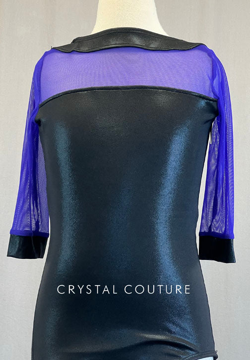 Black Metallic Leotard with Purple Mesh Sleeves