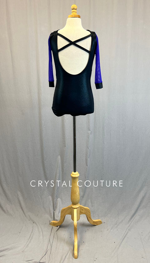 Black Metallic Leotard with Purple Mesh Sleeves