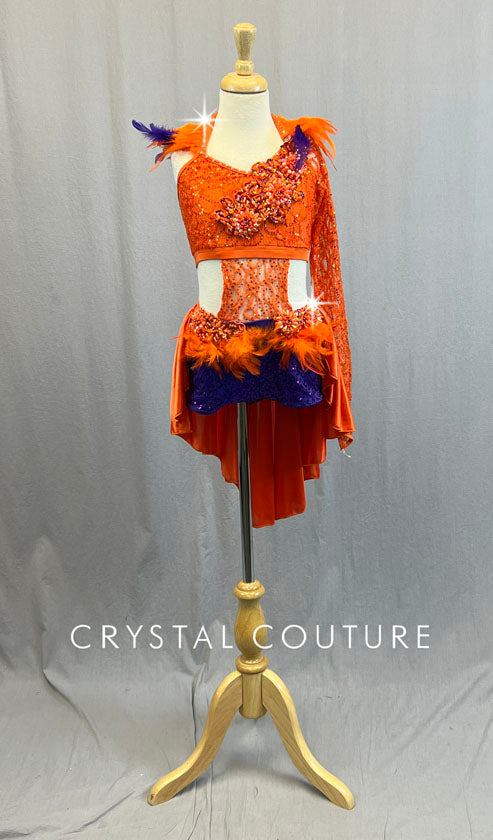 purple and orange lace dress PEASKJP Purple Dress Women's 2023 Boho Long Sleeve Square Neck Smocked High Waist Flowy A Line Lace Trim Maxi Dress Orange M