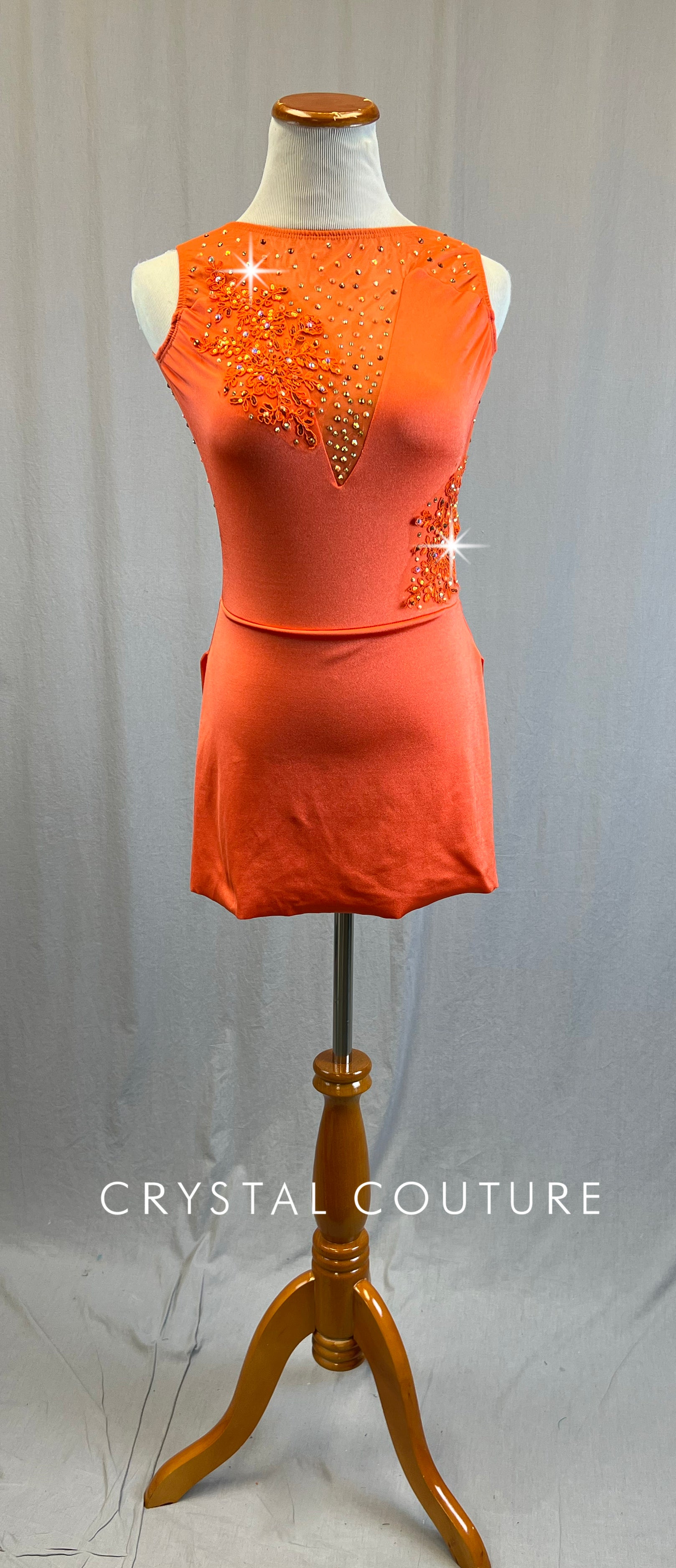 Orange High Neck Lyrical Dress with Deep V Back Crystal Couture Orange High Neck Lyrical Dress with Deep V Back Crystal Couture