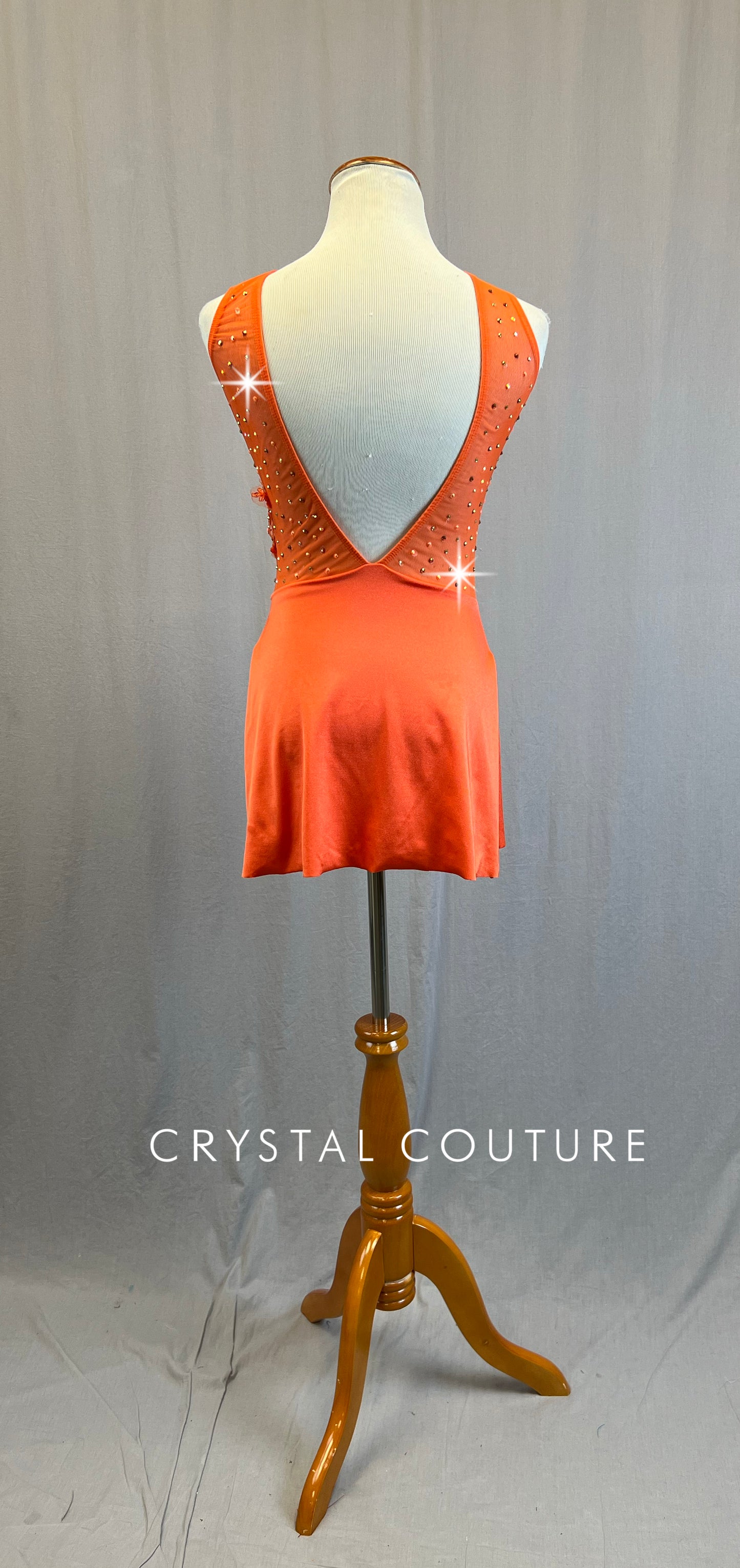 Orange High Neck Lyrical Dress with Deep V Back