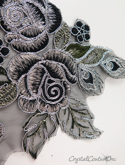 Black/Silver/Nude Floral Lace Embroidered Applique
