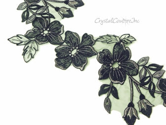Black/Silver Floral Lace Embroidered Applique
