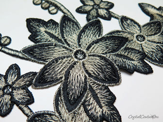 Black/Ivory Floral Lace Embroidered Applique