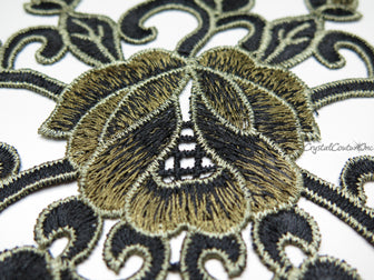 Black/Bronze/Dorado Floral Lace Embroidered Applique