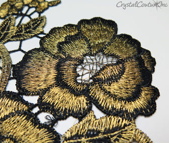 Black/Metallic Gold Floral Lace Embroidered Applique