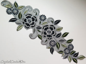 Black/Silver Floral Lace Embroidered Applique