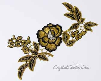 Black/Metallic Gold Floral Embroidered Applique