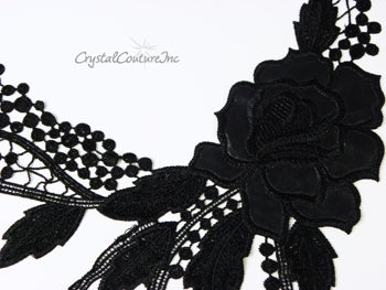 Black Pleather Floral Embroidered Applique