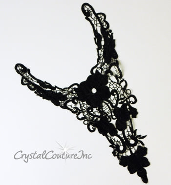 Black Long Floral Embroidered Applique