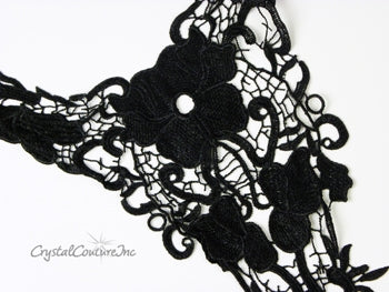 Black Long Floral Embroidered Applique