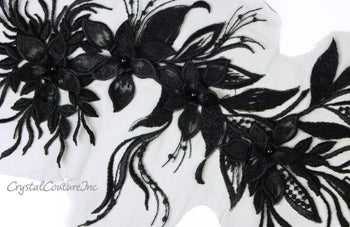 Black Floral/Vine 3D Embroidered Applique