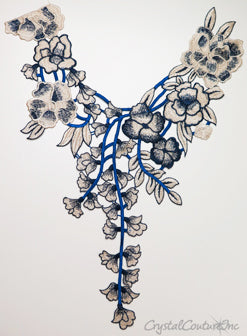 Sapphire/Nude Floral Lace Embroidered Applique