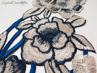 Sapphire/Nude Floral Lace Embroidered Applique