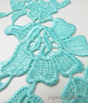 Light Teal Blue Floral Lace Embroidered Applique