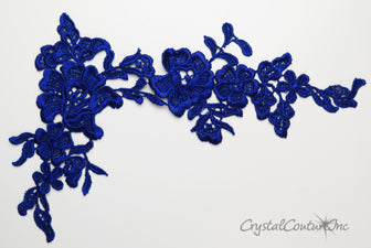 Royal Blue Floral Lace Embroidered Applique