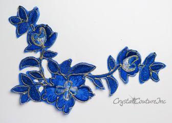 Royal Blue Floral Lace Embroidered Applique
