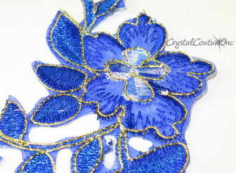 Royal Blue Floral Lace Embroidered Applique
