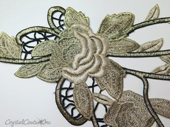 Gold/Black Long Floral Lace Embroidered Applique