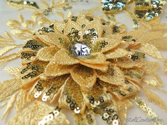 3D Light Yellow/Gold Floral Embroidered Applique
