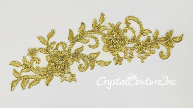 Gold Embroidered 3D Floral Applique