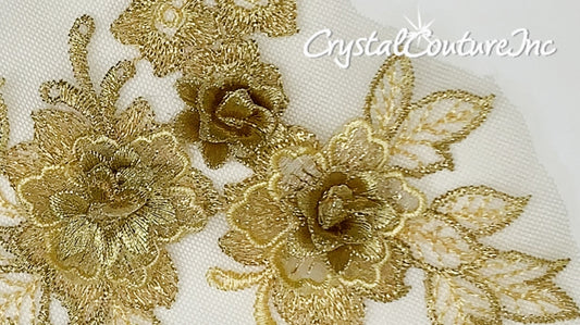 3D Gold Small Floral Embroidered Applique