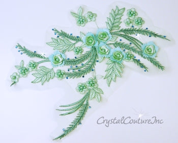 Seafoam Green 3D Floral Embroidered/Pearl Applique