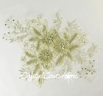 3D Ivory/Champagne Floral Embroidered Applique