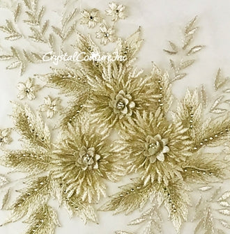 3D Ivory/Champagne Floral Embroidered Applique