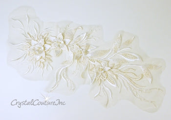 Ivory/White Floral/Vine 3D Embroidered Applique