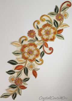 Orange/Gold/Green Floral Lace Embroidered Applique