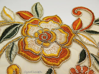 Orange/Gold/Green Floral Lace Embroidered Applique
