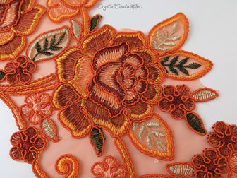 Orange/Red Floral Lace Embroidered Applique