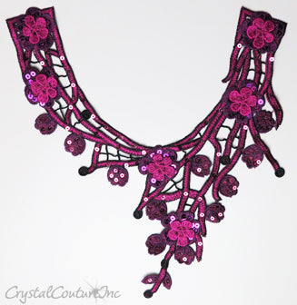 Fuchsia/Purple Floral Lace Embroidered Applique