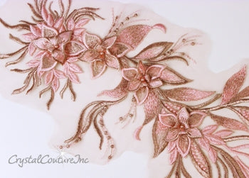 Antique Pink Floral/Vine 3D Embroidered Applique