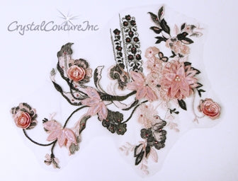 Vintage Pink/Graphite Floral Embroidered Applique